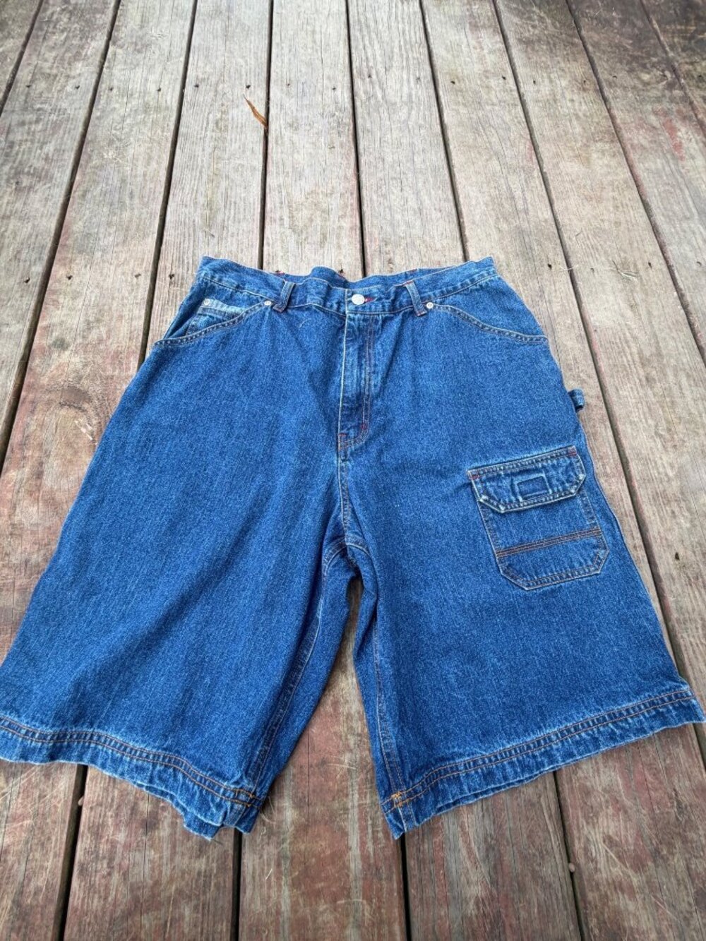 Premier International Mens Blue Denim Cargo Shorts Size 34 With Pockets Durable